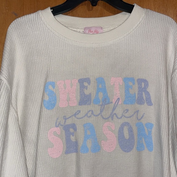 •PINK LILY•NWOT IVORY SWEATER WEATHER SEASON CORDED OVERSIZED GRAPHIC SIZE LARGE - Picture 5 of 10